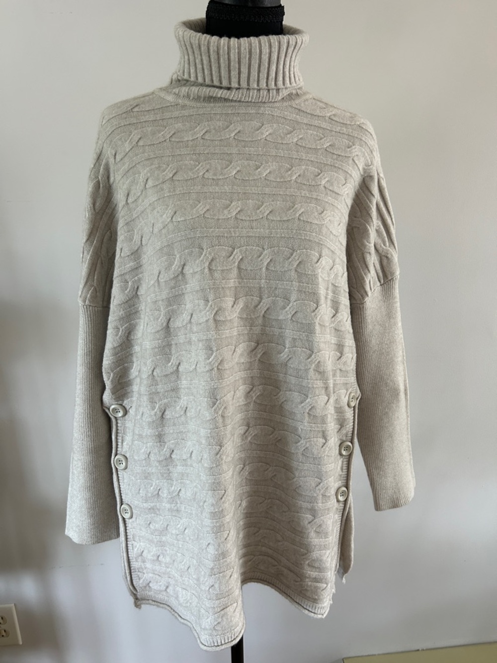 Picadilly Fashion Cream Cable-Knit Turtleneck Sweater